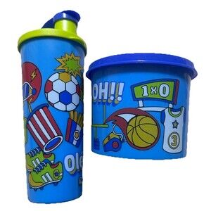 Boys Tupperware set Cup With Lid And Bowl With Lid Euc